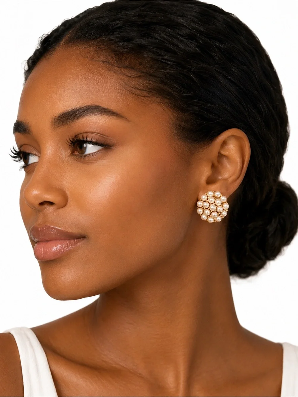 Vintage Signed Napier Faux Pearl Cluster Clip-On Earrings Gold Tone Designer